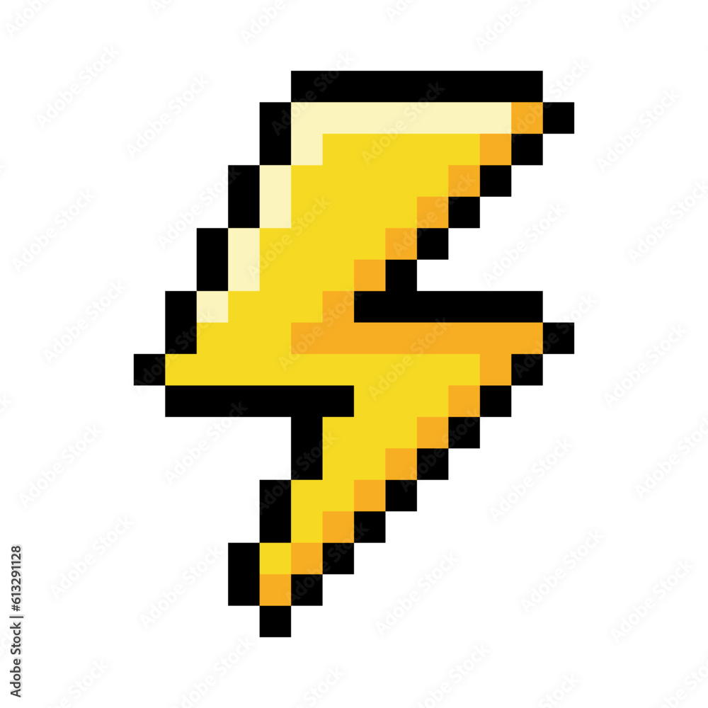 Poster pixel 8-bit lightning object as video game style element vector illustration
