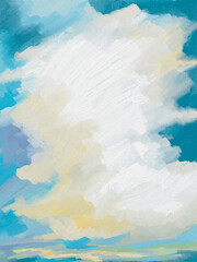 Modern, Impressionistic Cloudscape in Aquamarine - Digital Painting, Illustration, Art, Artwork Background, Backdrop, Boutique, Weather, Flier, Ad, Social Media Post, Publication, poster