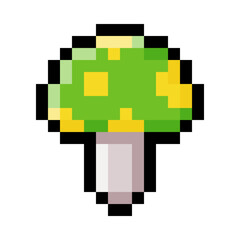 Pixel 8-bit Mushroom Object as Video Game Style Element Vector Illustration