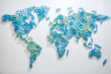 World Map Made of Plastic Bottles, Plastic Earth, Garbage Continents, Abstract Generative AI Illustration