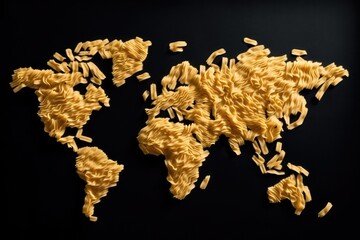 Pasta Map, World Map Made of Macaroni, Pastas Countries, Abstract Generative AI Illustration