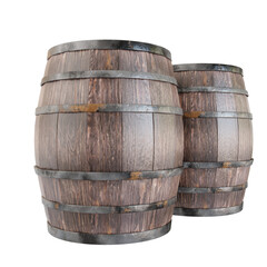 Fototapeta premium Brown Wooden Barrel Cask Cut Out. Realistic 3D Render.
