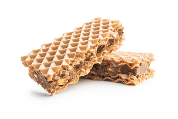 Sweet chocolate wafer isolated on white background.