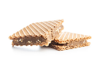 Sweet chocolate wafer isolated on white background.