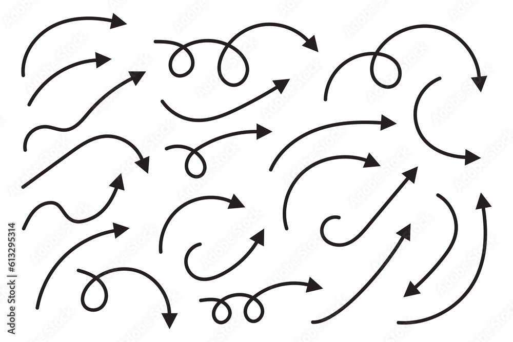 Wall mural curved arrows. set of vector hand drawn arrows. collection of pointers.