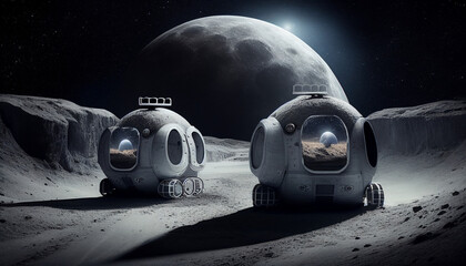 Fototapeta na wymiar Lunar space moon camp living habitat galaxy future mobility 