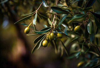 hanging green leaves on an olive tree