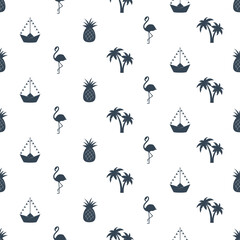monochrome seamless pattern with summer elements silhouettes