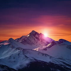 Naklejka na ściany i meble AI generated image of sunset with mountains behind