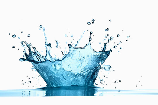 Large splash blue transparent water on white background. Generative AI