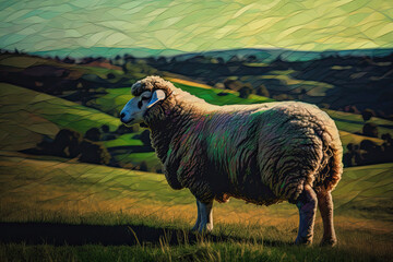 Fluffy Sheep on Rolling Hills