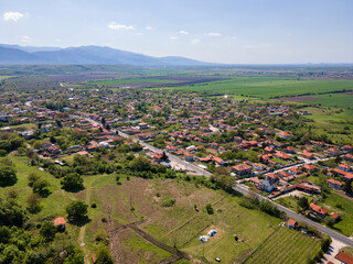 Fototapeta na wymiar Aerial view of Upper Thracian Plain near town of Asenovgrad, Bulgaria