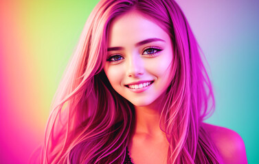 Naklejka premium Fashion portrait beautiful woman on a multicolored background. Generative AI