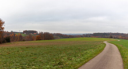 Autumn landscape with road and meadow in Westfalia, Germany
