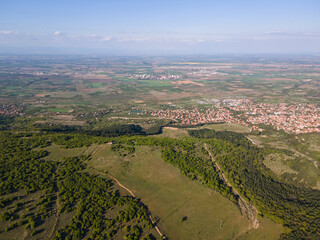 Aerial spring view of Rhodopes Mountain near town of Kuklen, Bulgaria