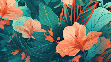 Tropical Leaves and Hibiscus Background for Natural Skincare Brands - Generative AI