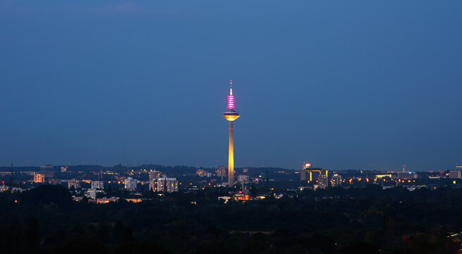 Frankfurt am main germany cityscape with the tv tower during night