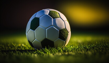 The soccer ball lies on the grass.Generative AI