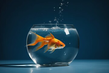 Naklejka na ściany i meble goldfish swimming in a clear glass bowl with pebbles and greenery. Generative AI
