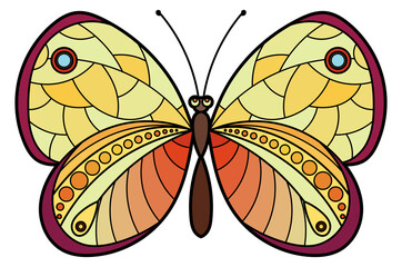 Color butterfly with fragile yellow wings. Ornamental moth