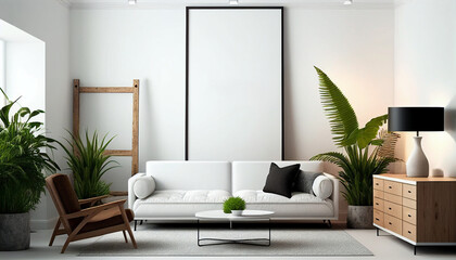 Modern living room, Interior design mockup poster of a contemporary living room, Generative AI