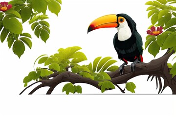 colorful toucan perched on a lush tree branch. Generative AI - obrazy, fototapety, plakaty
