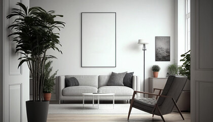 Modern living room, Interior design mockup poster of a contemporary living room, Generative AI