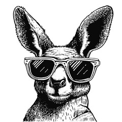cool kangaroo wearing sunglasses sketch - obrazy, fototapety, plakaty
