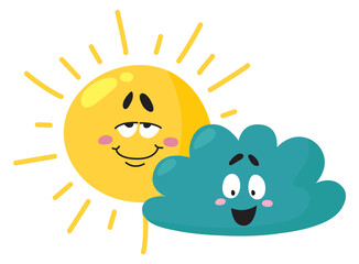 Happy sun and cloud. Cute weather icon