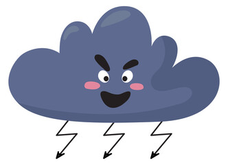 Angry cloud character. Thunderstorm icon. Cute weather