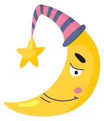 Smiling crescent character. Cute kawaii night moon © LadadikArt