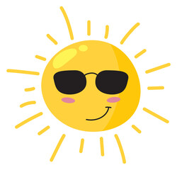 Cool sun in sunglasses. Cute hot weather icon