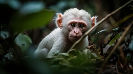 Albino green monkey in the jungle. Generative AI