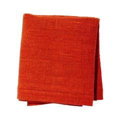 Orange color folded cotton napkin isolated. Kitchen towel top view. Element for design