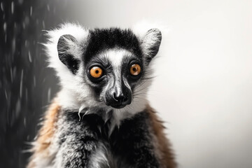 Close-up portrait of a lemur with wet hair - isolated, white background, copy space, Generative AI