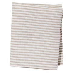 Beige folded cotton striped napkin isolated. Kitchen towel top view. Element for design