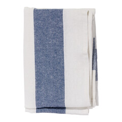 White color folded cotton striped napkin isolated. Kitchen towel top view. Element for design
