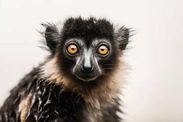 Close-up portrait of a lemur with wet hair - isolated, white background, copy space, Generative AI