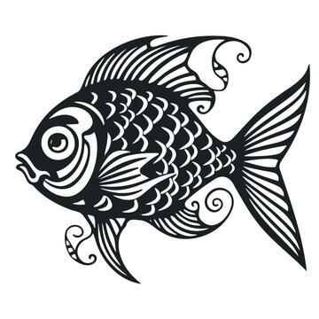 Vector illustration of black fish silhouette. Isolated white background.