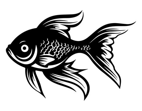 Black outline silhouette of gold fish vector art. Mascot icon black outline illustration.