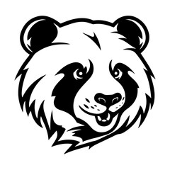 Cute panda bear head black outline art. Wild animal mascot vector illustration.