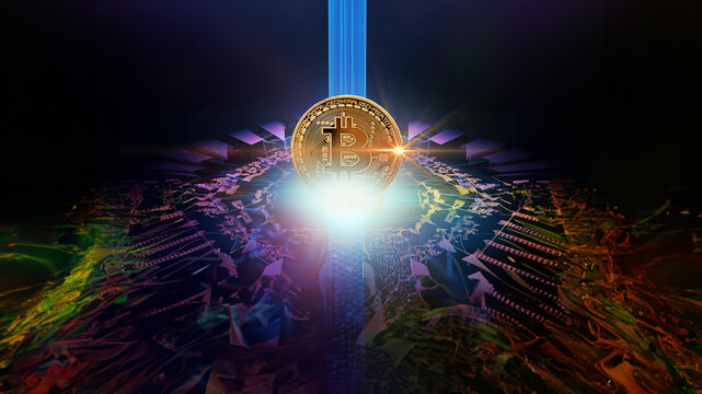 bitcoin background with glowing lights, conepts, tecnology, wallpaper