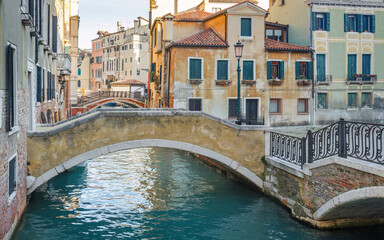 Stone bridges over the canal in Venice, Italy, Europe.
