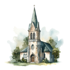 Fototapeta na wymiar Church Chapel - Detailed Watercolor Illustration - PNG Transparent Clipart, Architecture, Cutout - Generative AI