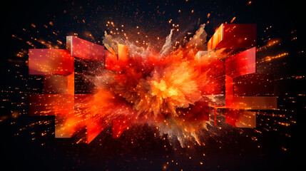 Fototapeta na wymiar explosion of orange particles on black background, abstraction. Generative Ai. 