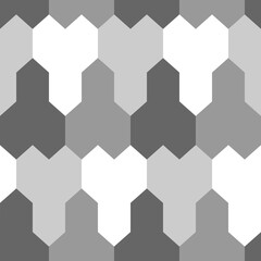 Repeated grey and white puzzle background. Seamless surface pattern design with mosaic ornament. Logic games motif. Pavement wallpaper. Digital paper, page fills, web designing, textile print. Vector.