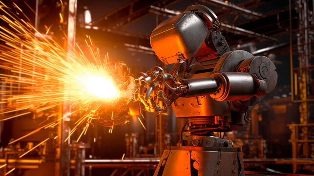 worker industrial robot welding steel. Generative Ai. 