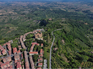 area view of the church of saints just and clement in the tuscan city of volterra