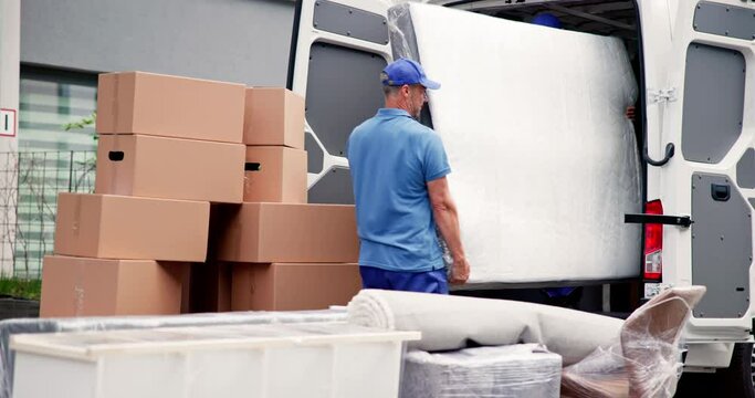 Mattress Delivery Truck. Movers Transporting