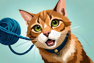 a cat chasing a ball of yarn, bringing a sense of fun and energy
